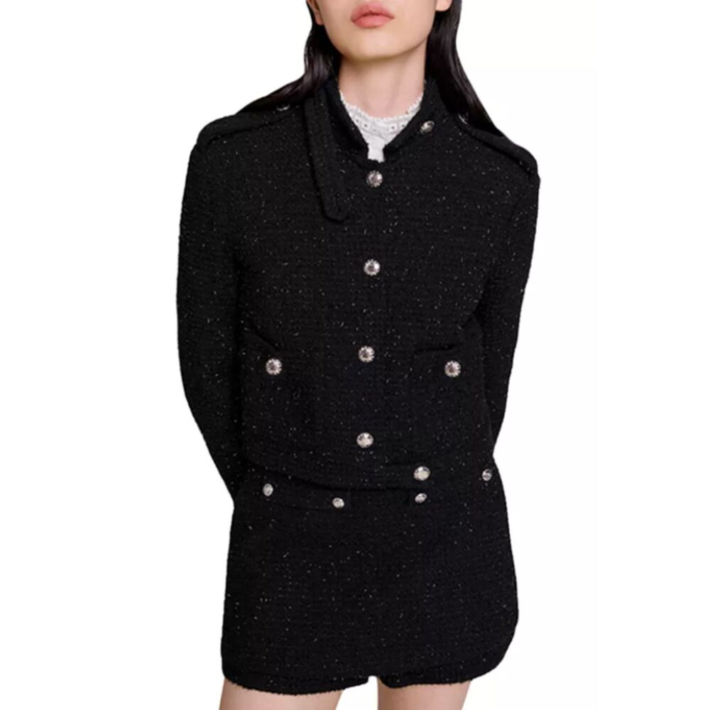 Maje Vateau Cropped Tweed Jacket & Skort Set Women's 38 US M Preppy Old Money - Picture 13 of 14